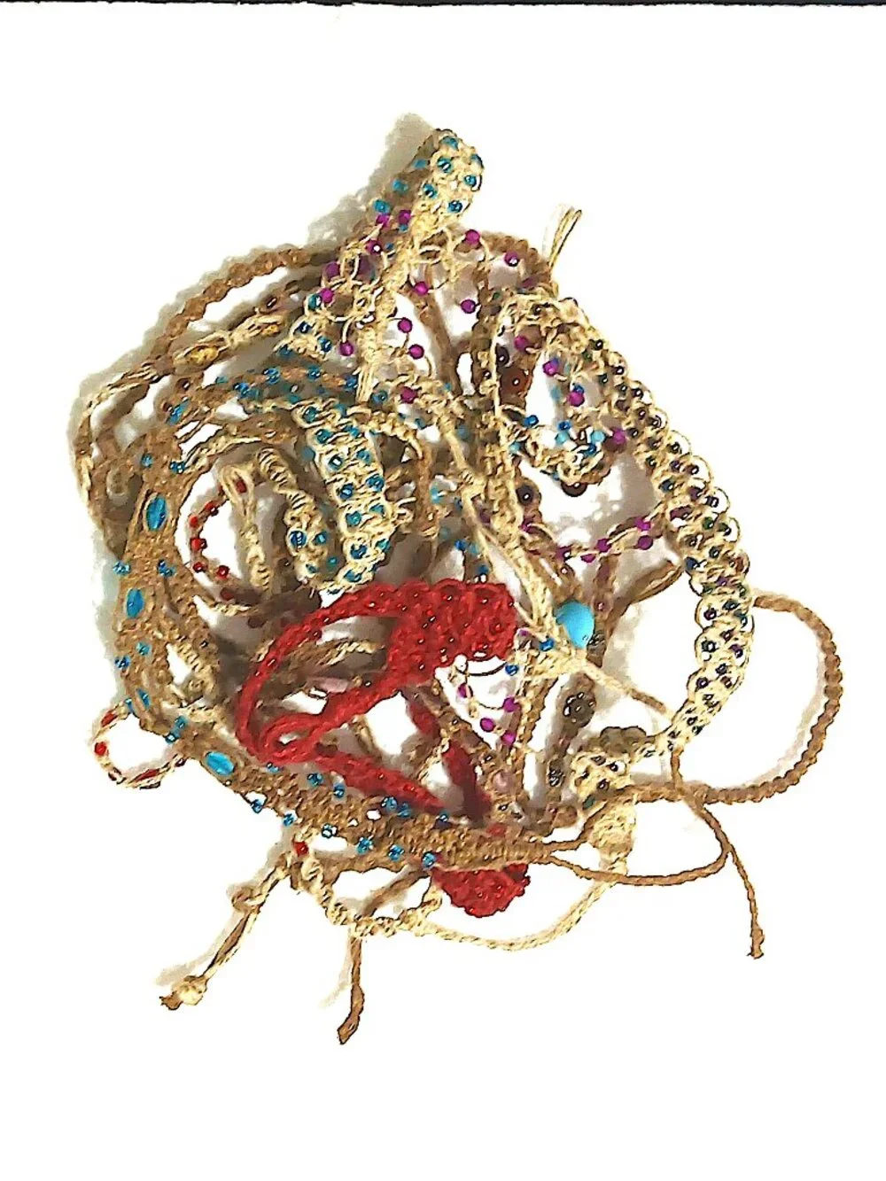 Lot of 15+ Handmade Macrame Hemp Beaded Bracelets Boho Renaissance Fair Artisan